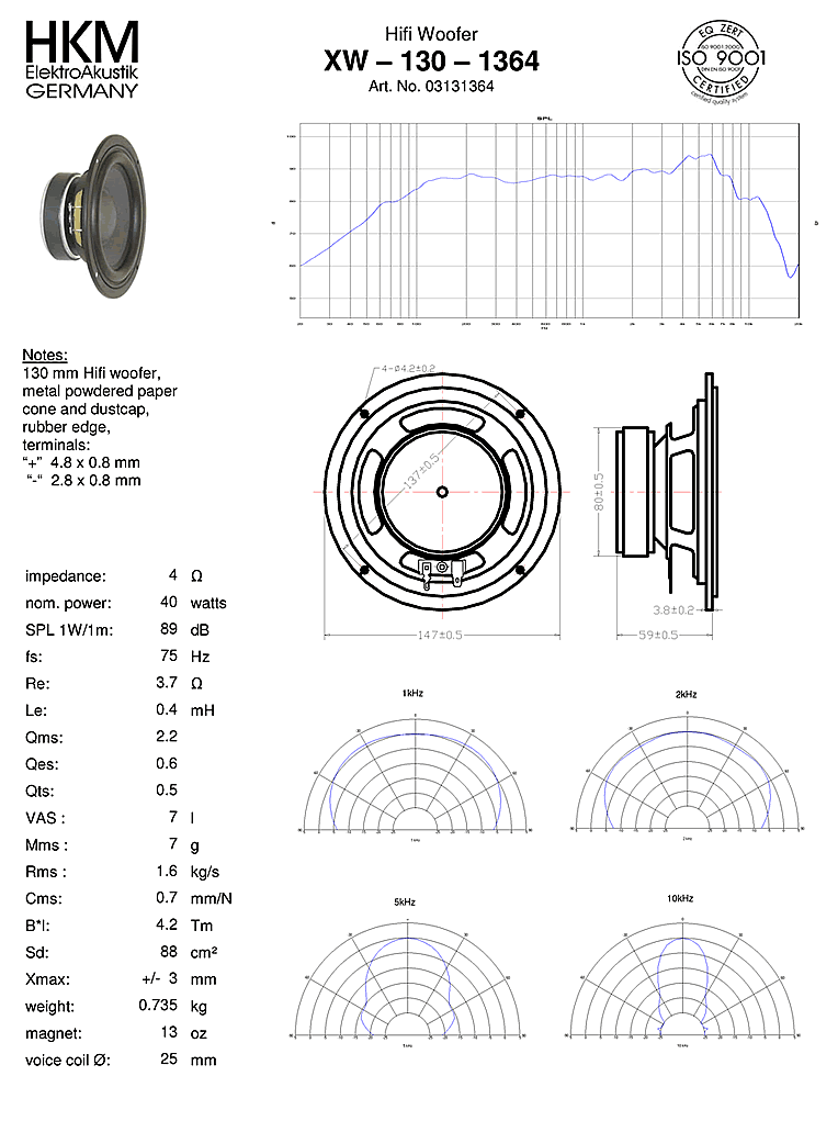  HKM: XW-130-1364 - hi-fi woofer