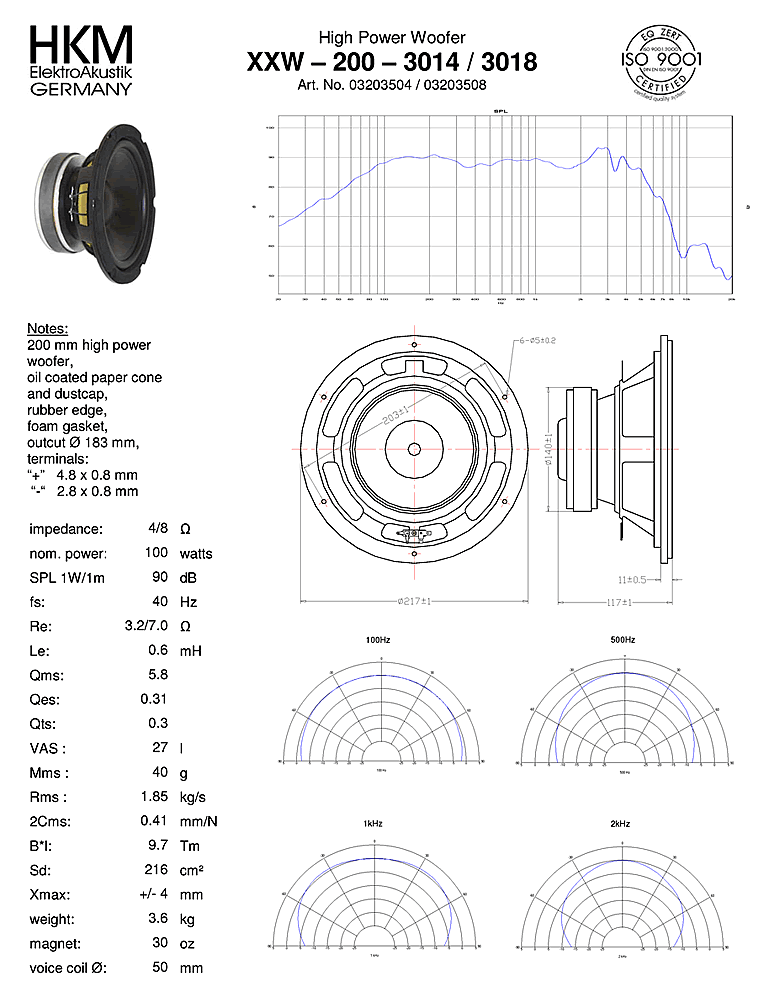  HKM: XXW-200-3014/3018 - high power woofer